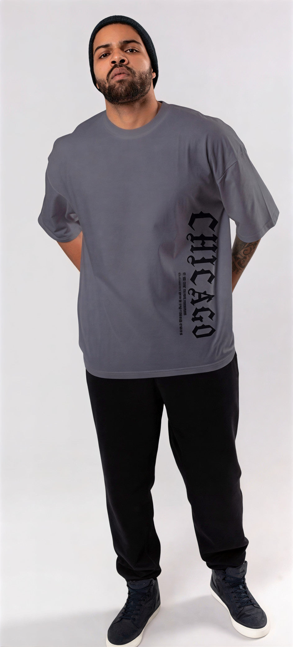 Men’s Oversized “Chicago” Side Print  T-Shirt