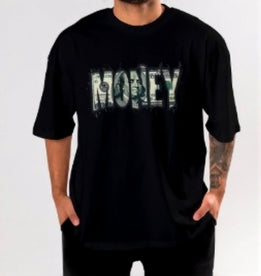 Drop Shoulder Money Quote Printed T-Shirt