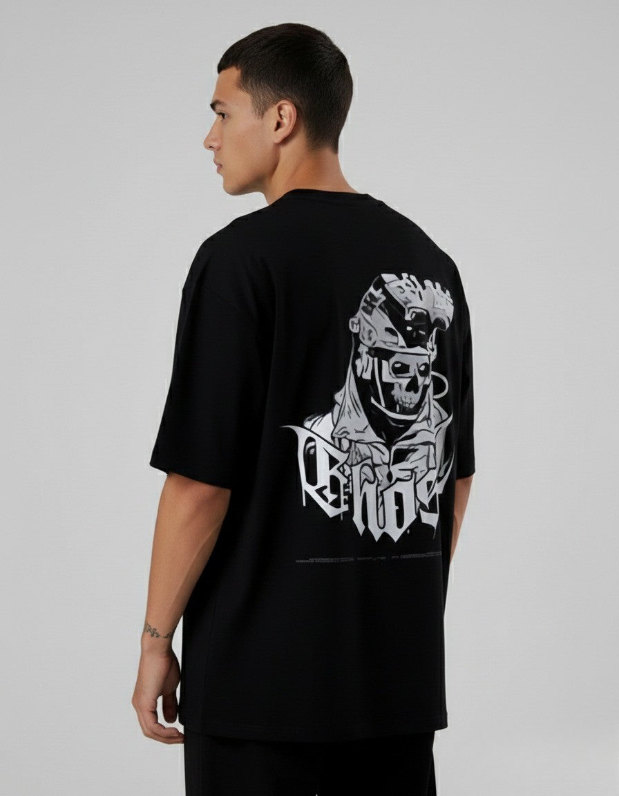 Drop Shoulder Skull Graphic Printed T-Shirt