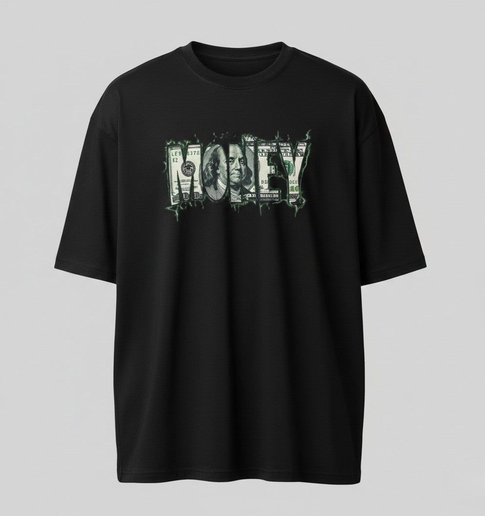 Drop Shoulder Money Quote Printed T-Shirt
