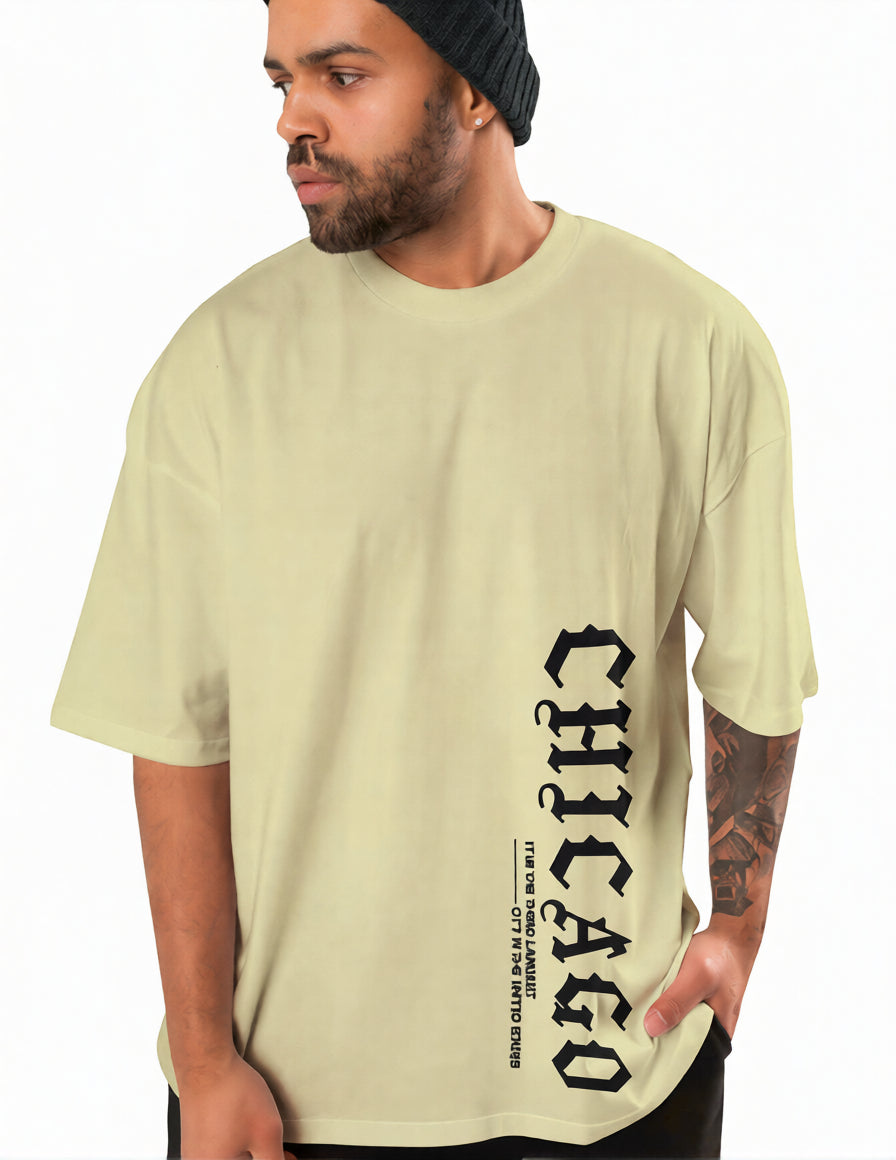 Men’s Oversized “Chicago” Side Print  T-Shirt