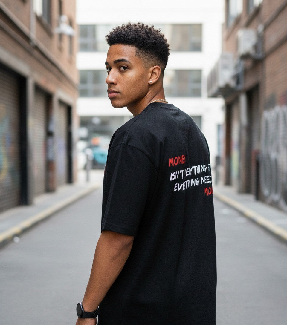 Drop Shoulder Money Quote Printed T-Shirt