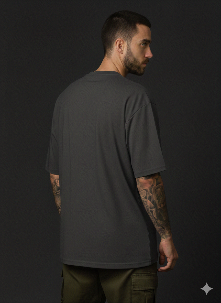 Men’s Oversized Dark Gray T-Shirt – Premium Extended Neck Streetwear