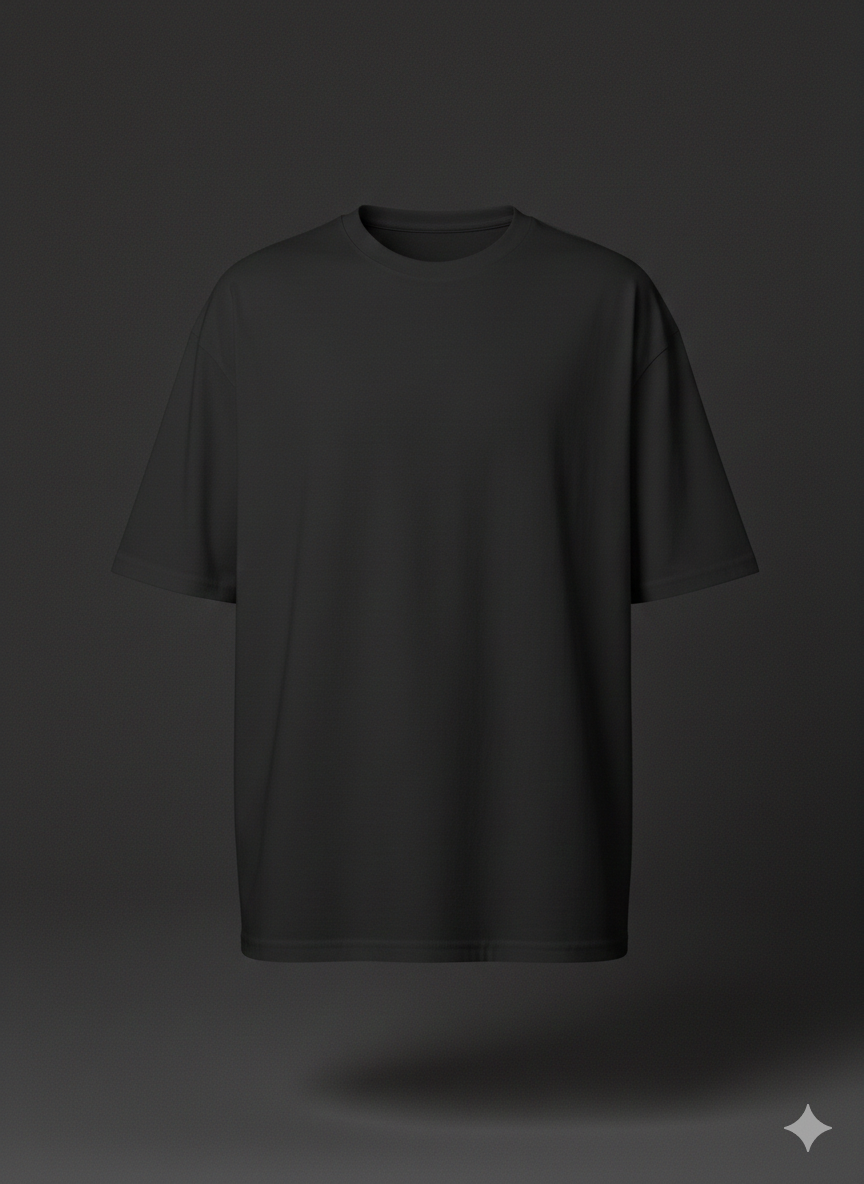 Men’s Oversized Plain Black T-Shirt – Extended Neck Streetwear Fit