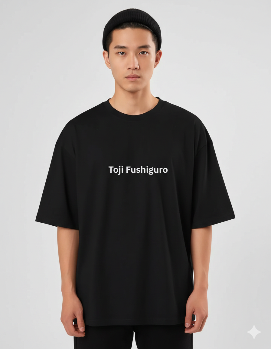 Men’s Oversized Anime Graphic T-Shirt – Black Back Print Streetwear Tee