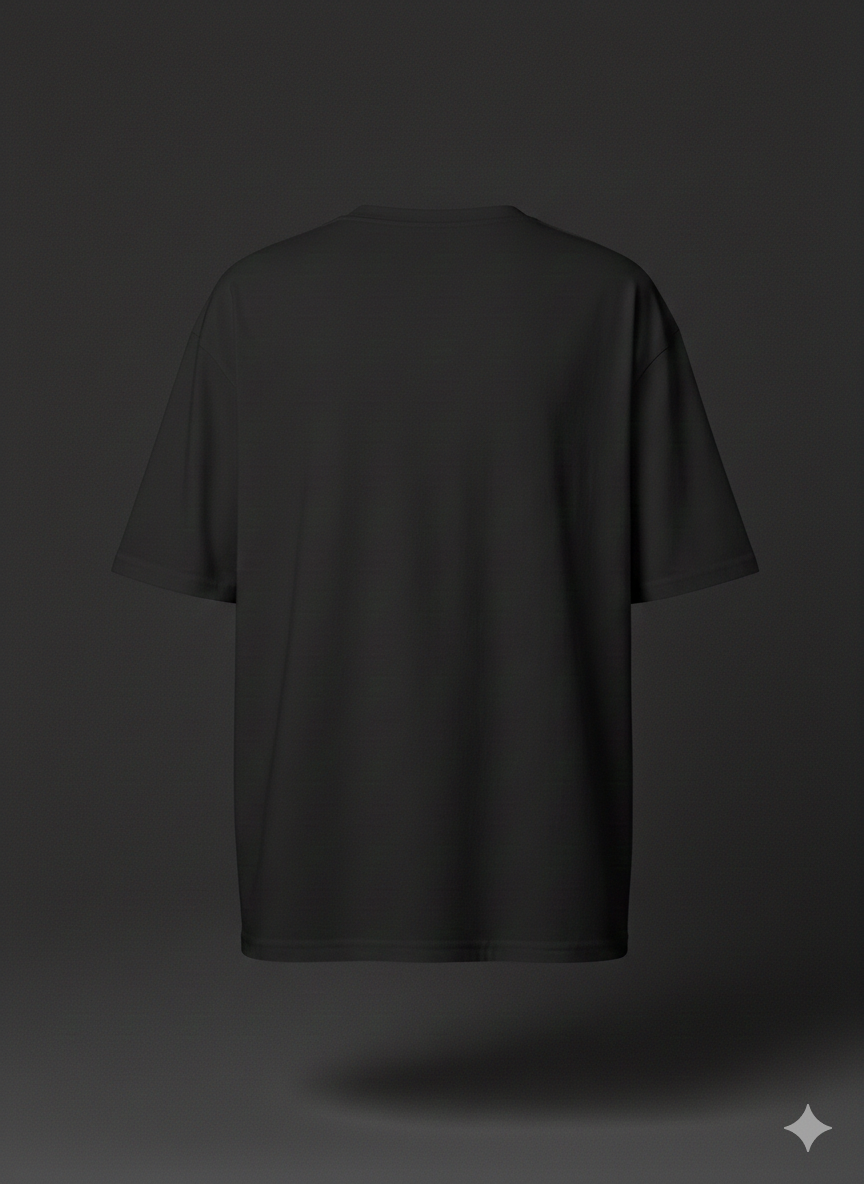 Men’s Oversized Plain Black T-Shirt – Extended Neck Streetwear Fit