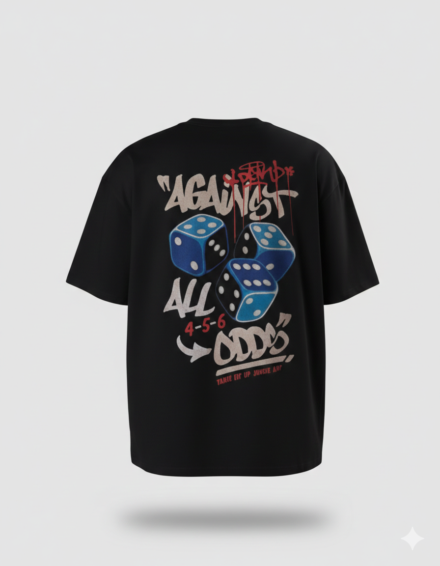 Men’s Oversized “Against All Odds” Dice Graphic T-Shirt