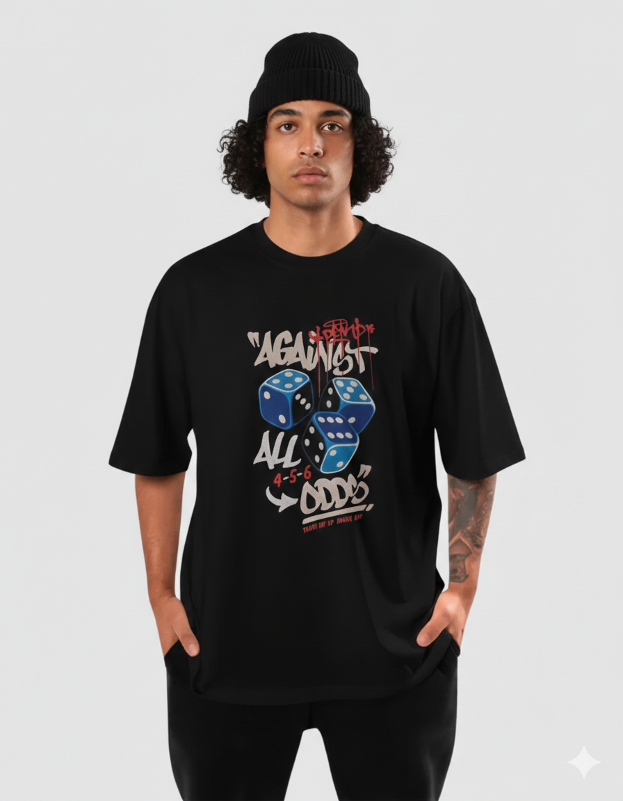 Men’s Oversized “Against All Odds” Dice Graphic T-Shirt