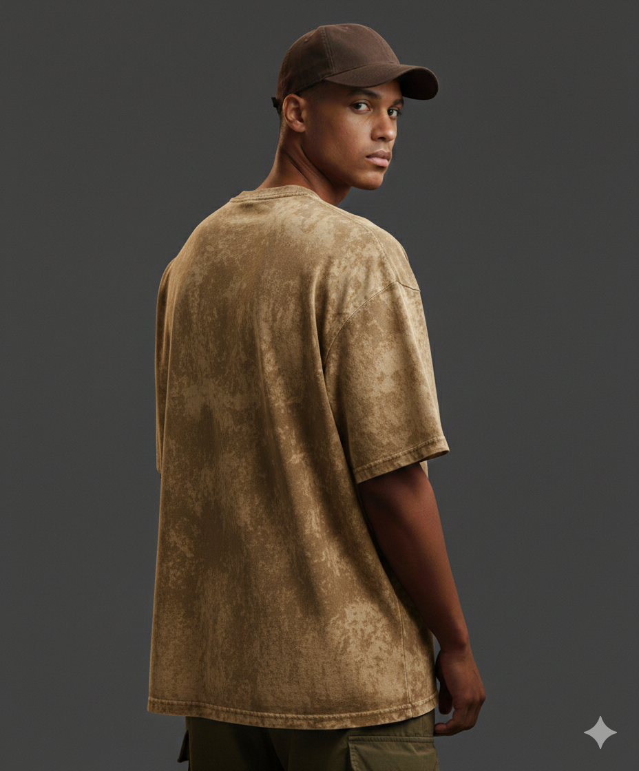 Men’s Oversized Acid Washed Brown T-Shirt