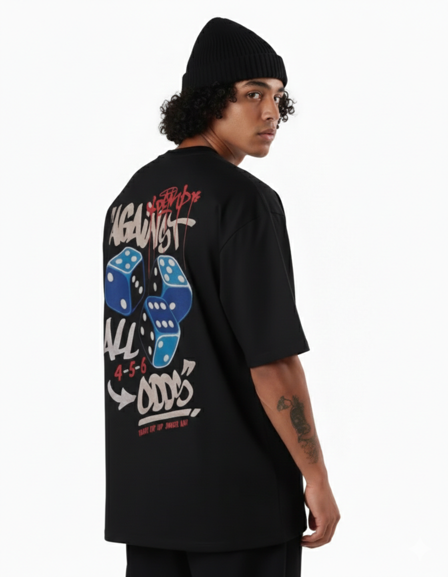 Men’s Oversized “Against All Odds” Dice Graphic T-Shirt