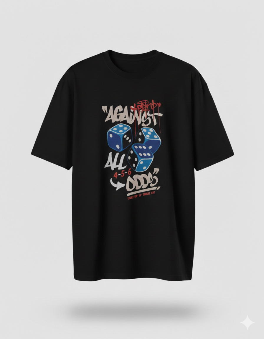 Men’s Oversized “Against All Odds” Dice Graphic T-Shirt