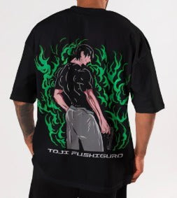 Men’s Oversized Anime Graphic T-Shirt – Black Back Print Streetwear Tee