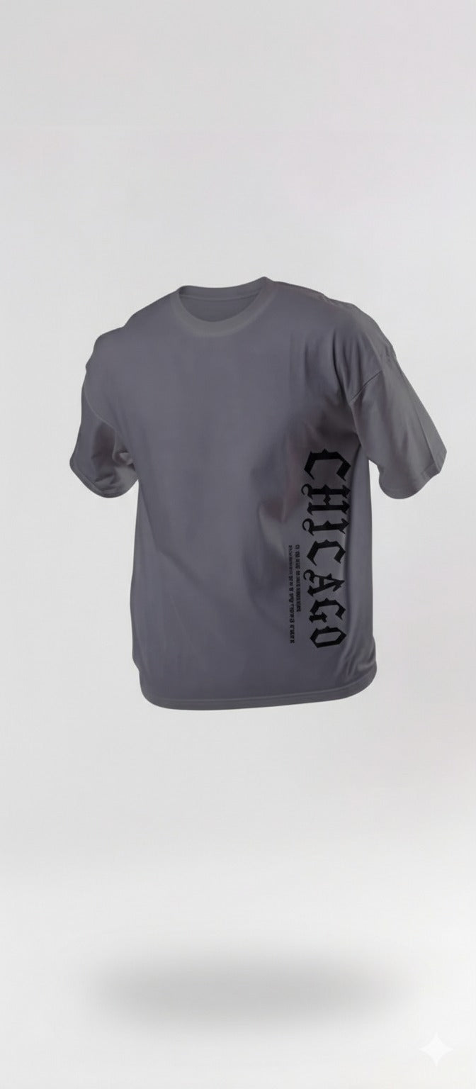 Men’s Oversized “Chicago” Side Print  T-Shirt