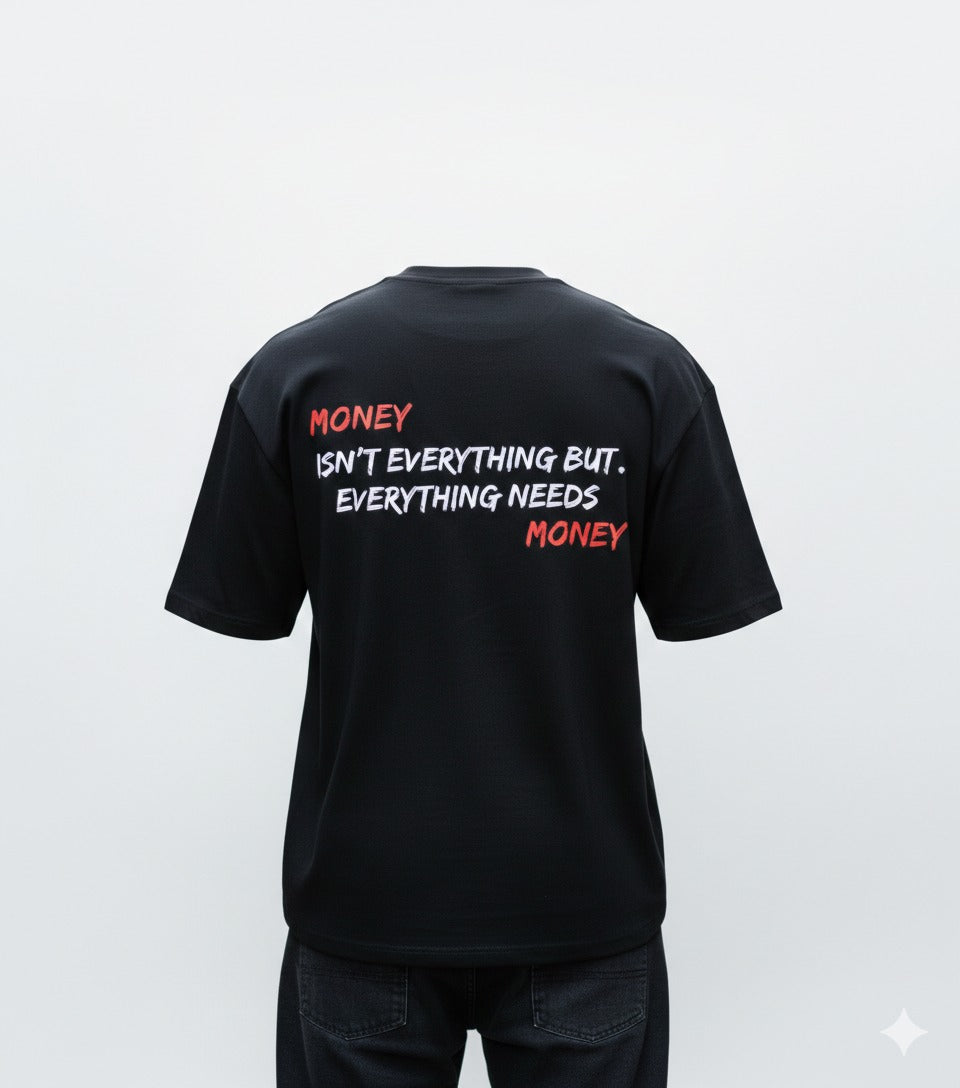 Drop Shoulder Money Quote Printed T-Shirt