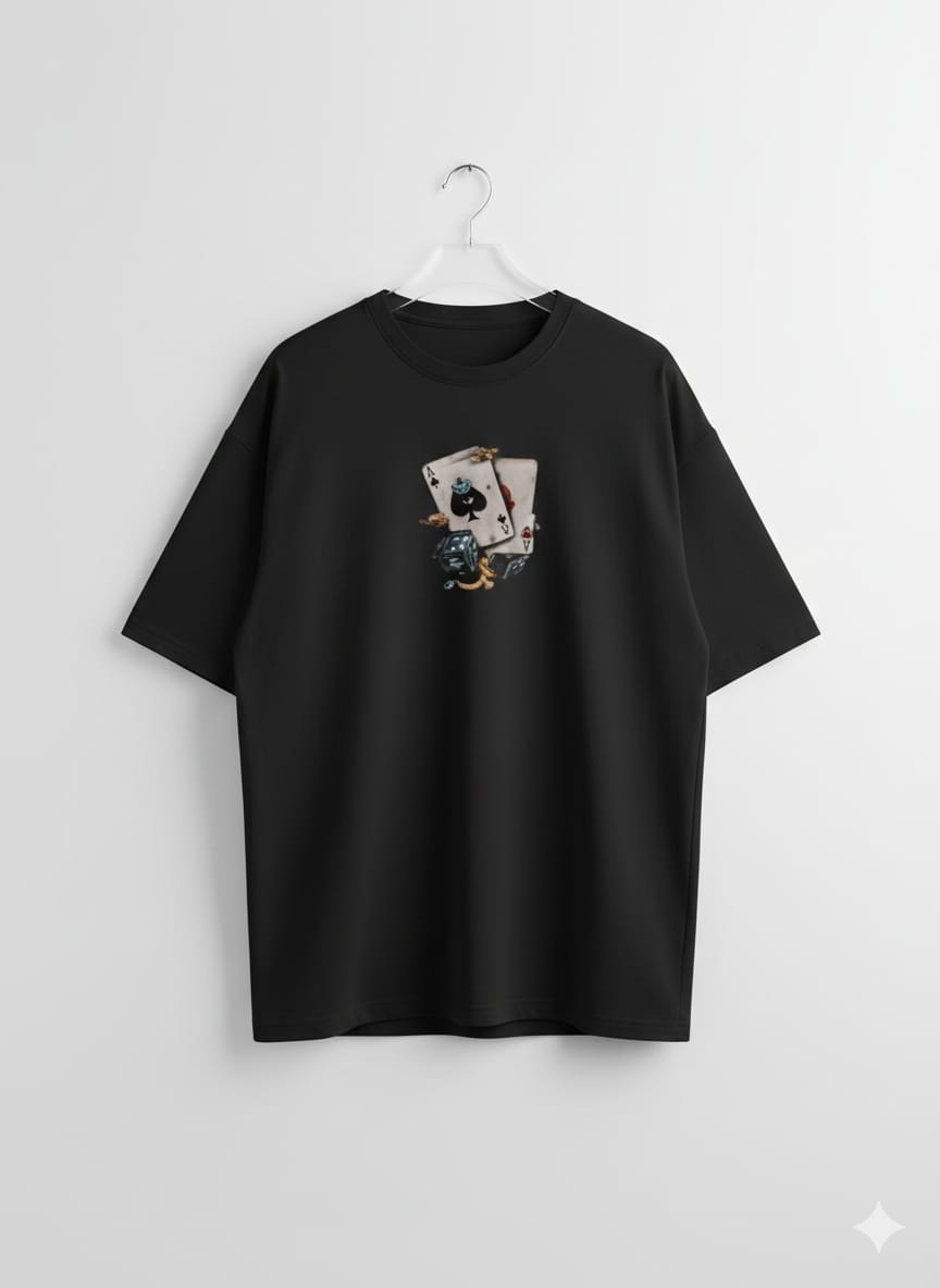 Drop Shoulder Playing Cards Printed T-Shirt – Black | Oversized Streetwear
