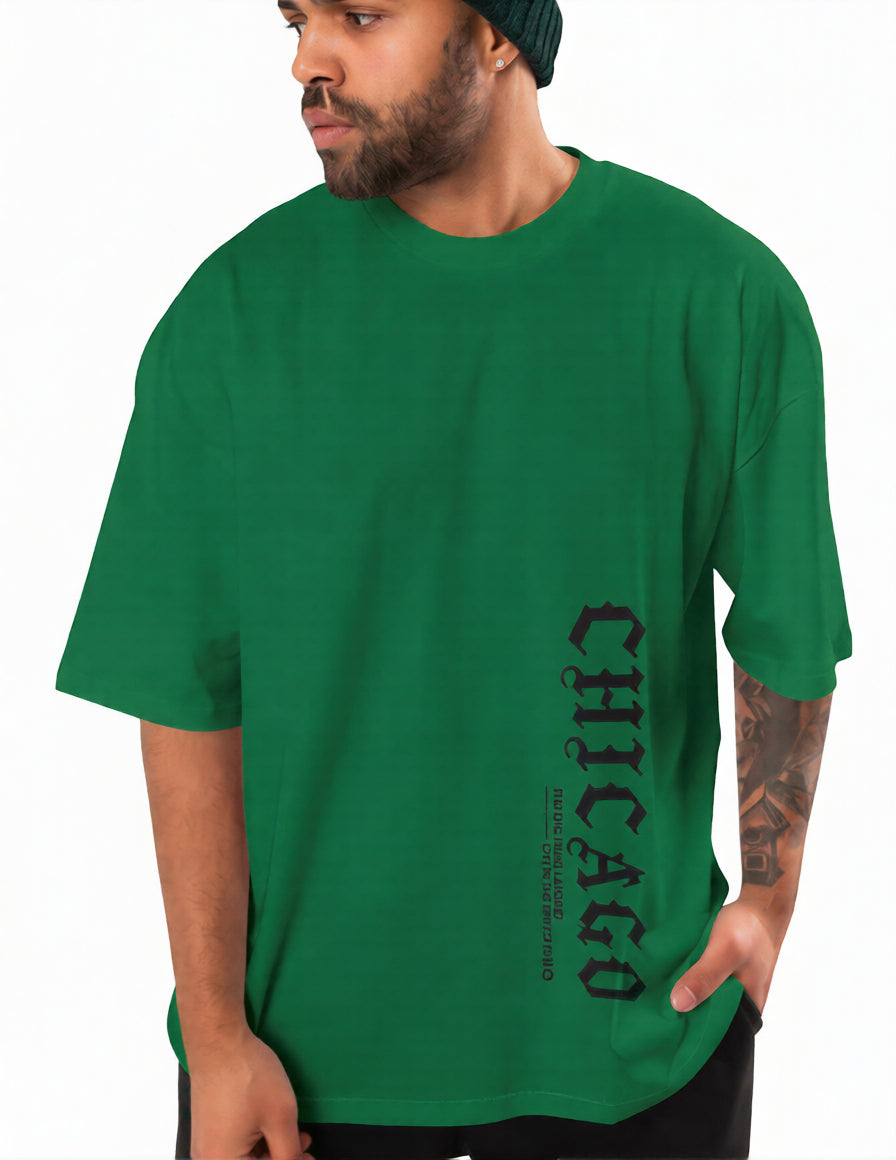 Men’s Oversized “Chicago” Side Print  T-Shirt