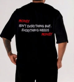 Drop Shoulder Money Quote Printed T-Shirt