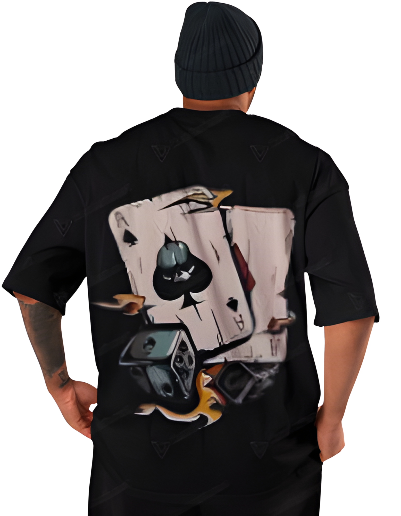 Drop Shoulder Playing Cards Printed T-Shirt – Black | Oversized Streetwear